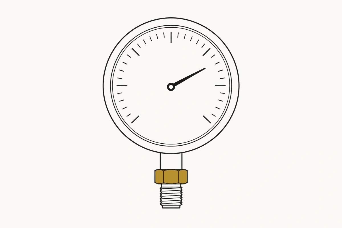 An analog dial gauge with a graduated face and a single needle.